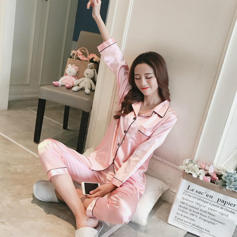 Women Satin Silk Pajamas Sets Pijama Turn-Down
